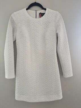White Textured Long Sleeve Shift Dress